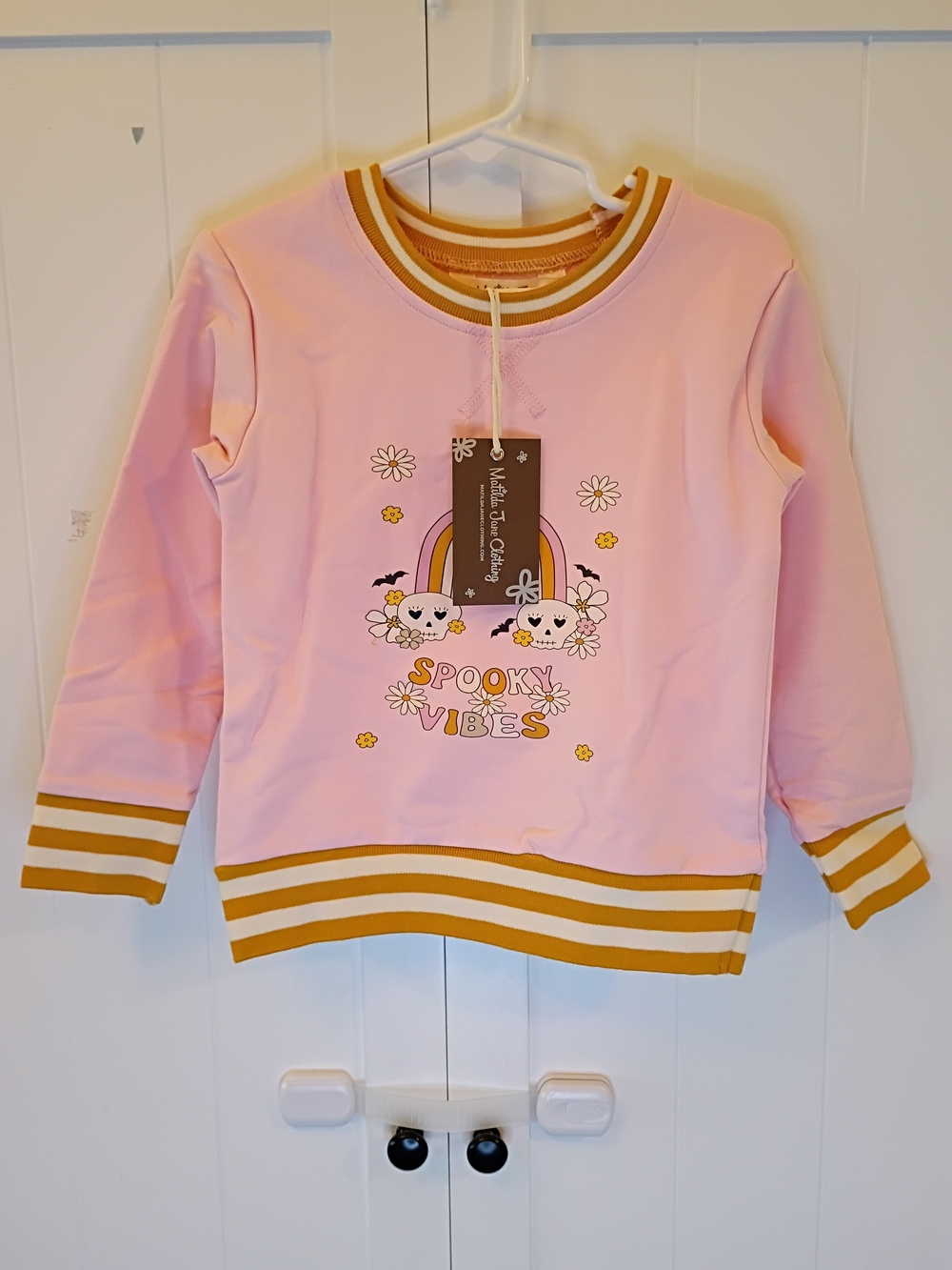 Matilda Jane Pink Sweatshirt with Mustard Striped Trim